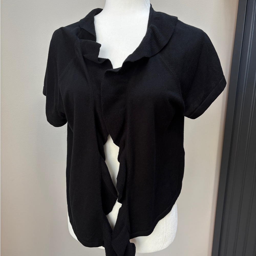 Banana Republic Black Open Front Knit Ruffled Cardigan